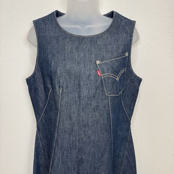Vtg Levis Dress Womens Large Blue Engineered Dark Denim Y2K 1999 Cool Western - Picture 2 of 16